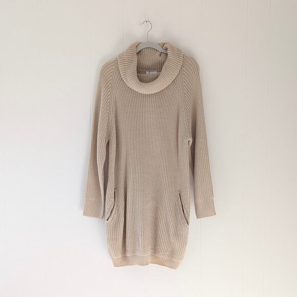 NWT SNDYS. Cream Cozy Knit Sweater Pullover Cowl Neck Dress, size M/L - Picture 1 of 7